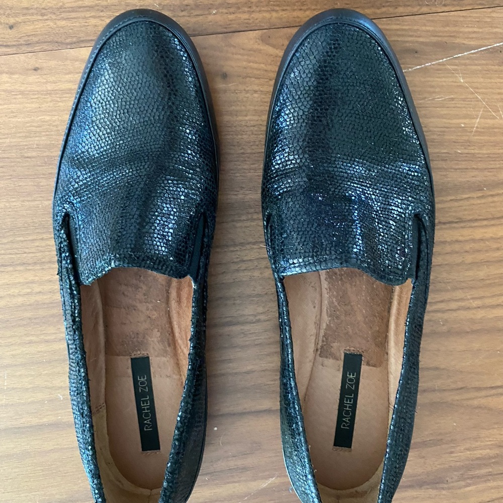Shiny Black Leather Rachel Zoe Loafers Size 6.5